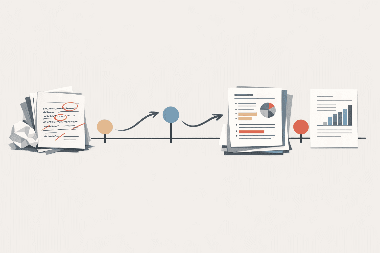 Minimal editorial abstraction of an honest publishing timeline, measured revisions, and content growing more useful without artificial churn
