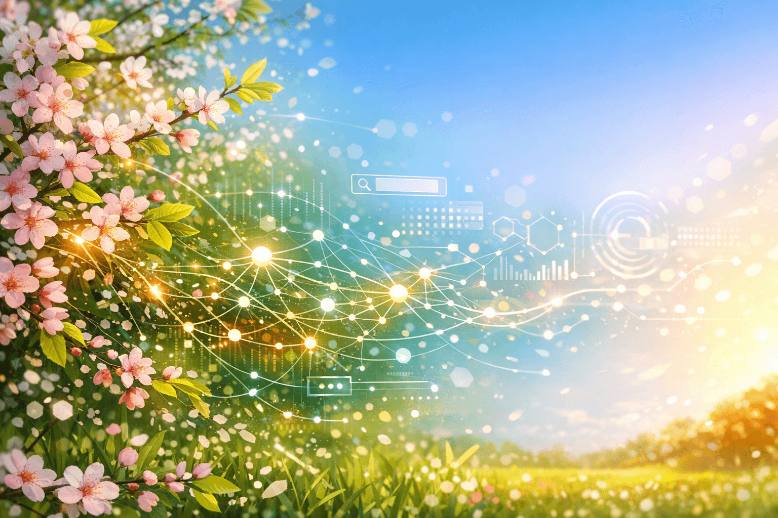 Spring-inspired AI discoverability and agent readiness concept art