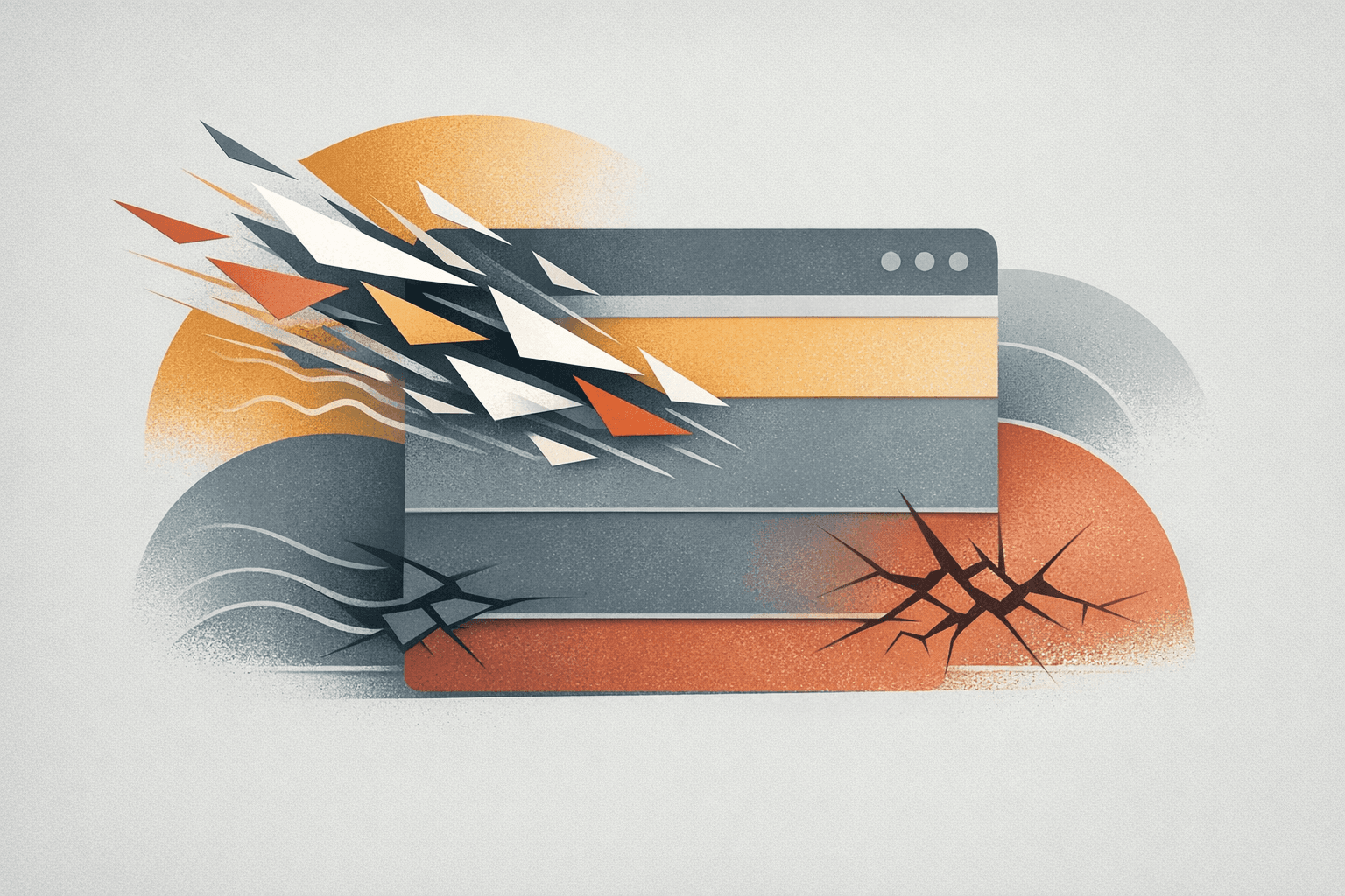 Abstract editorial illustration of outside dependencies pressing into the performance and trust boundaries of a website