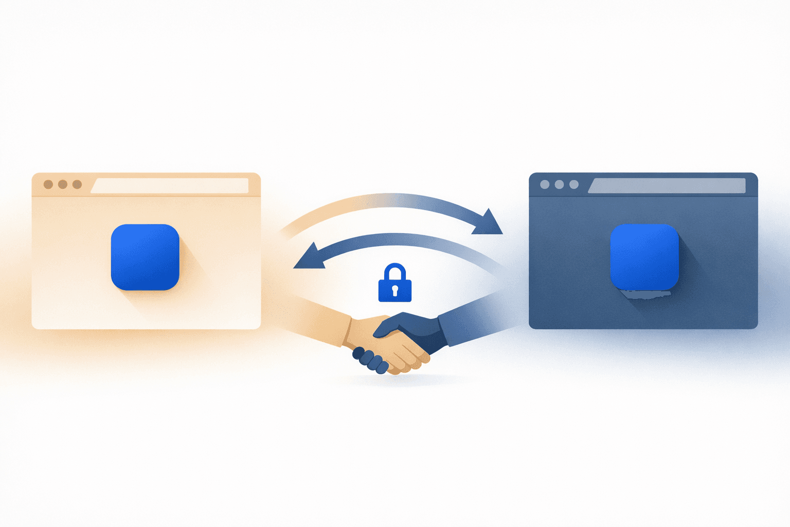 Minimal editorial abstraction of an installed web app shifting cleanly between origins through a controlled migration handshake