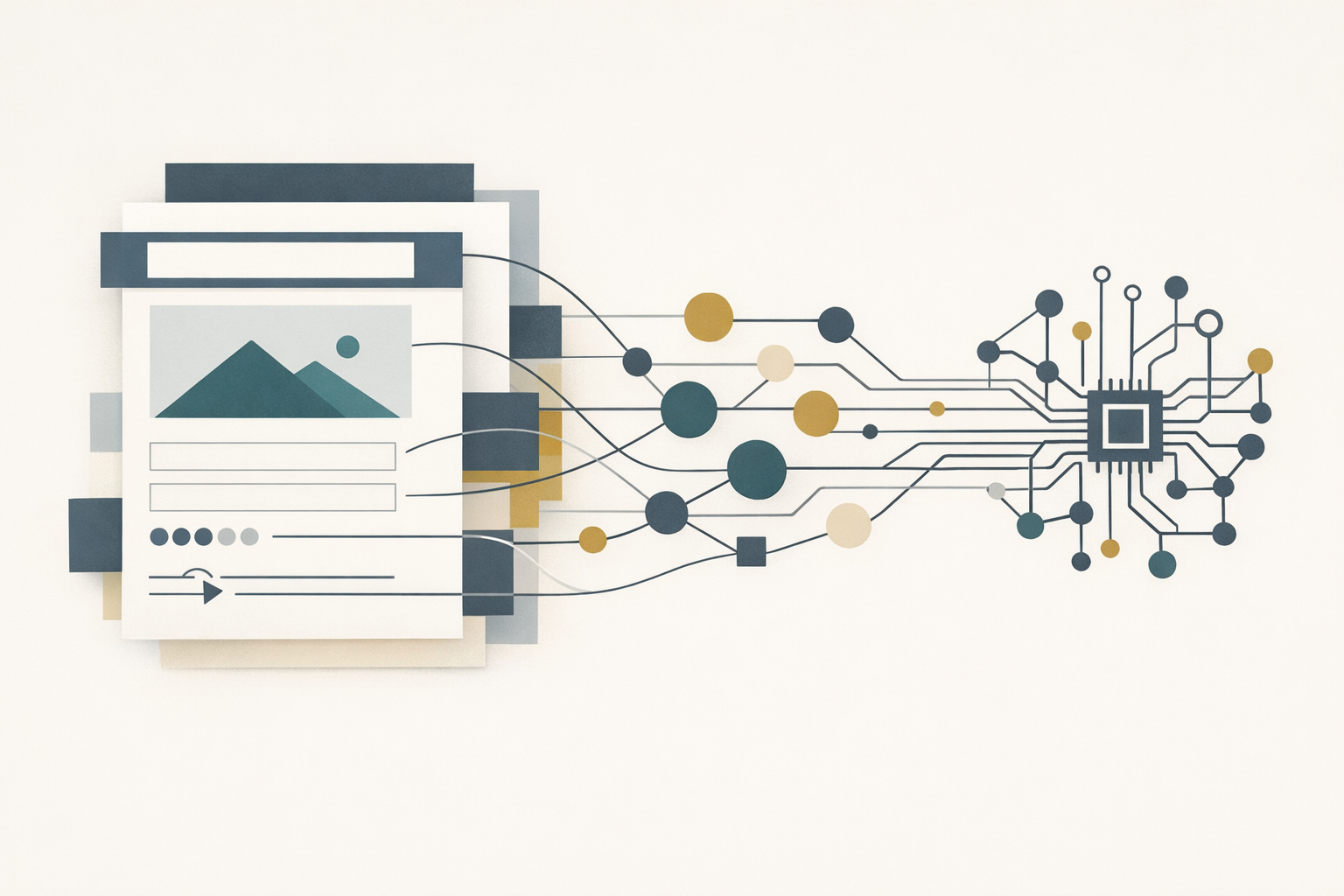 Abstract editorial art linking accessible structure with machine-readable signals