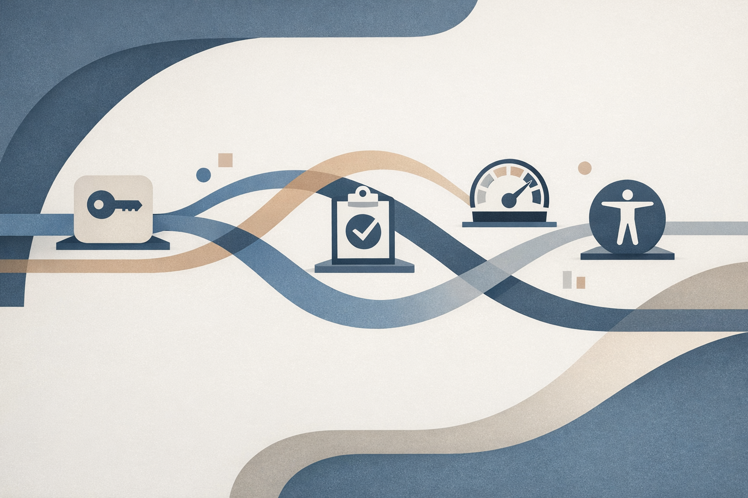 Editorial abstract illustration of product flows being stress-tested across permissions, performance, and risk boundaries
