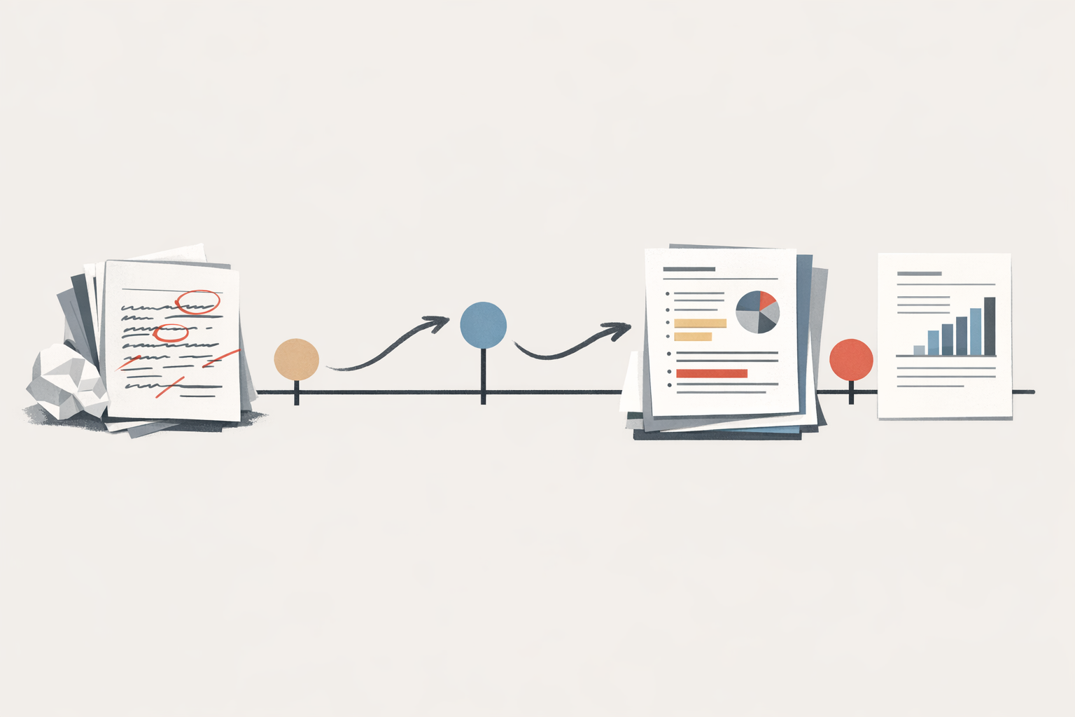 Minimal editorial abstraction of an honest publishing timeline, measured revisions, and content growing more useful without artificial churn