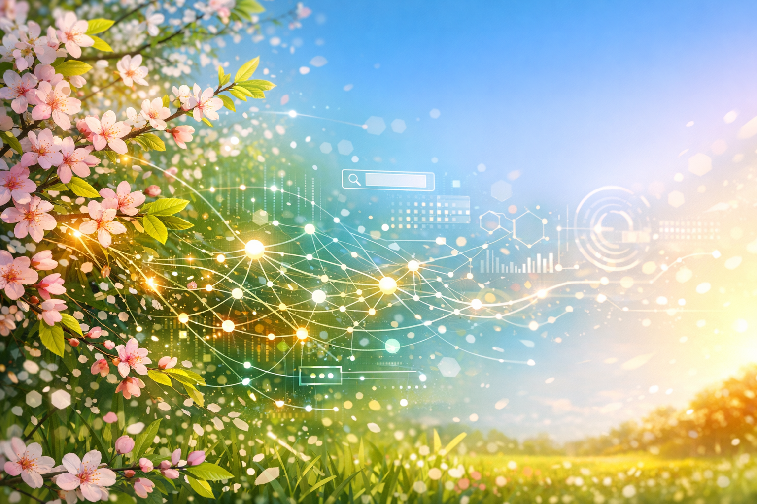 Spring-inspired AI discoverability and agent readiness concept art